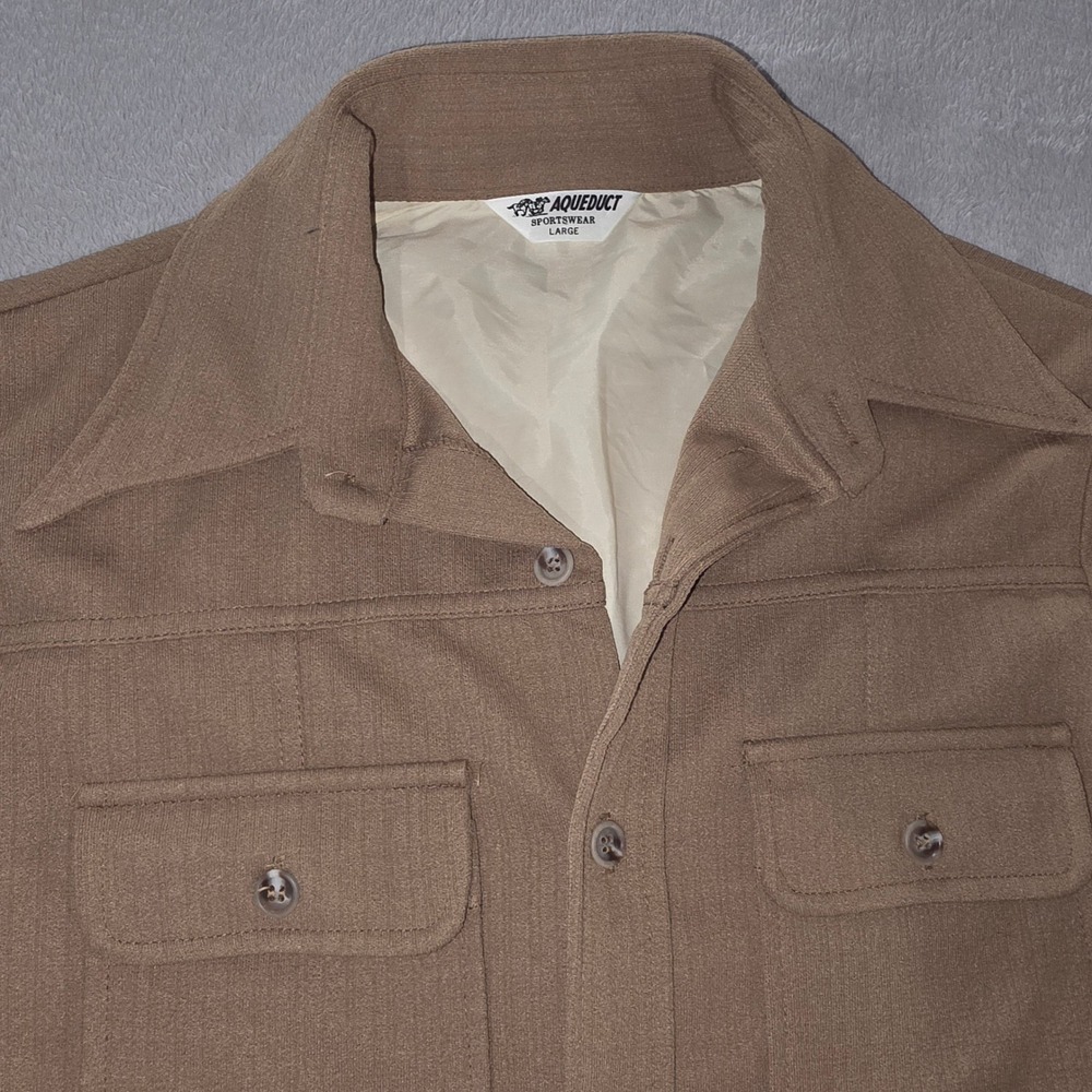 Vintage Aqueduct Sportswear Tan Button‎ Up Shirt Jacket Mens Large Brown Shacket